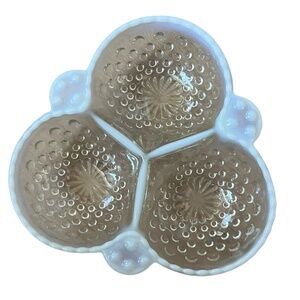 Fenton Moonstone White Opalescent Clear Hobnail 3-Section Divided Bowl Dish 6.5"